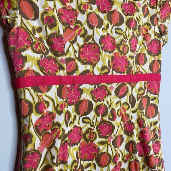Boden Gold Pink Floral Scoop-Neck Cap-Sleeves Empyre-Waist Fully Lined Size US6R - Picture 3 of 10